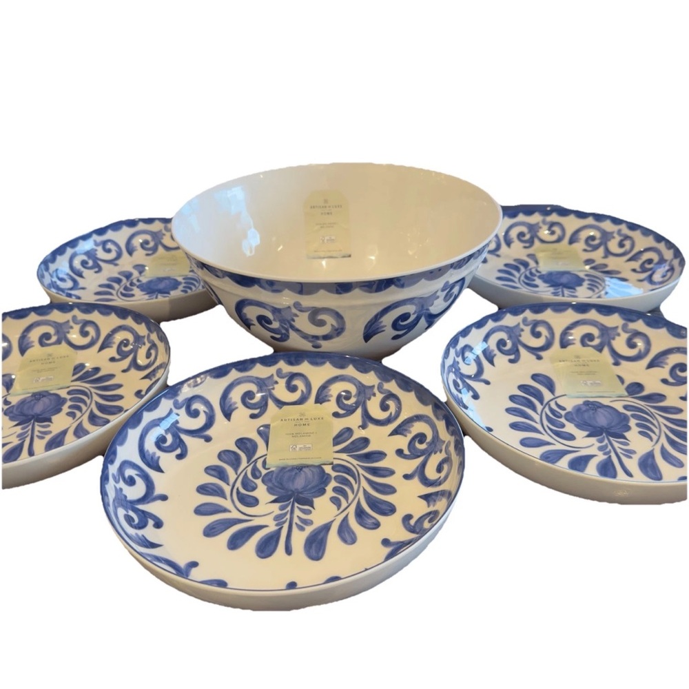 Artisan de Luxe Blue Rose Scroll melamine 6 8.5” Pasta Salad 1 Serving Bowl - Picture 7 of 7